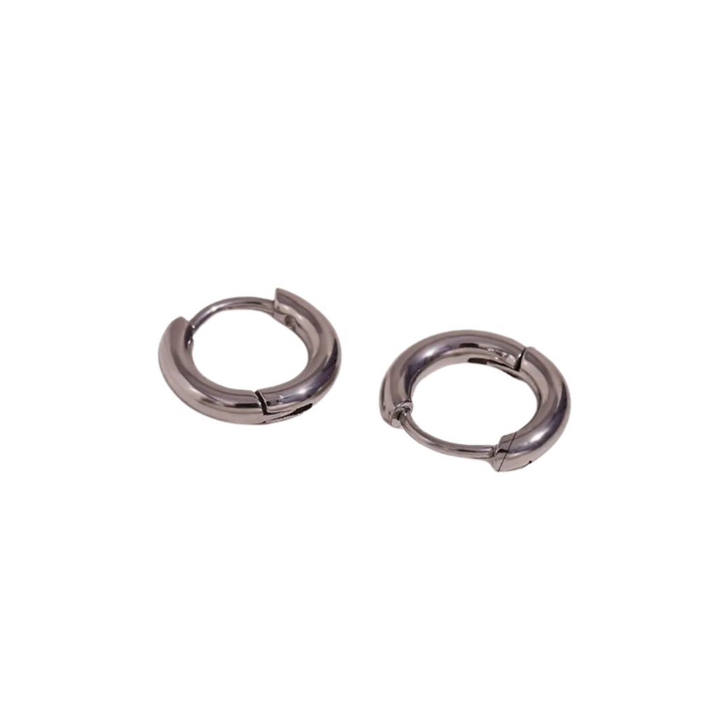 Tarnish free 12mm silver stainless steel hoops