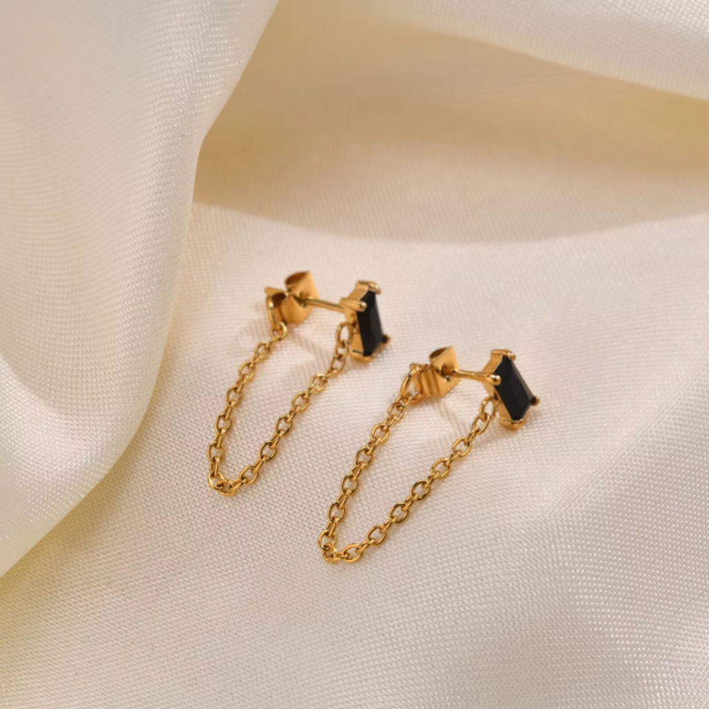 Butterfly backing with black cubic zirconia tassel earrings