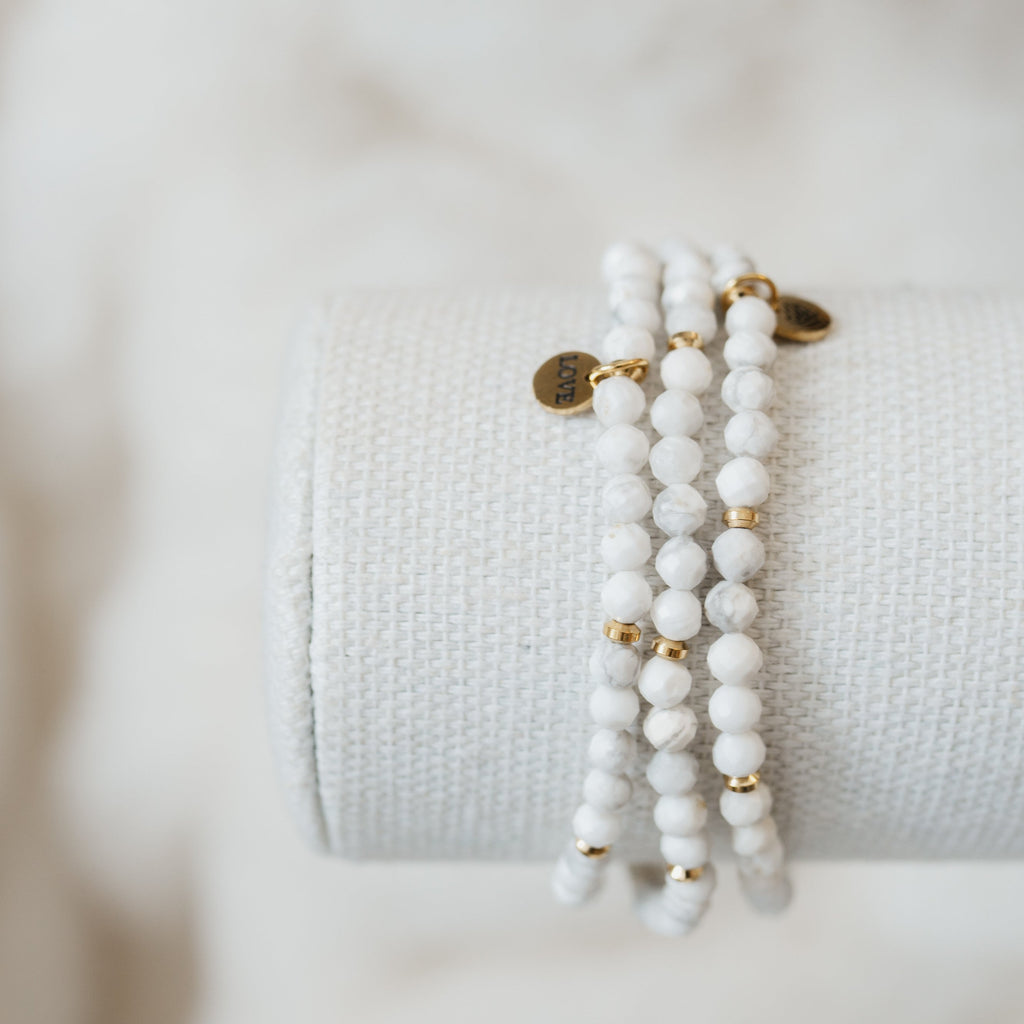 Faceted Howlite Beaded Bracelets with Gold Spacers