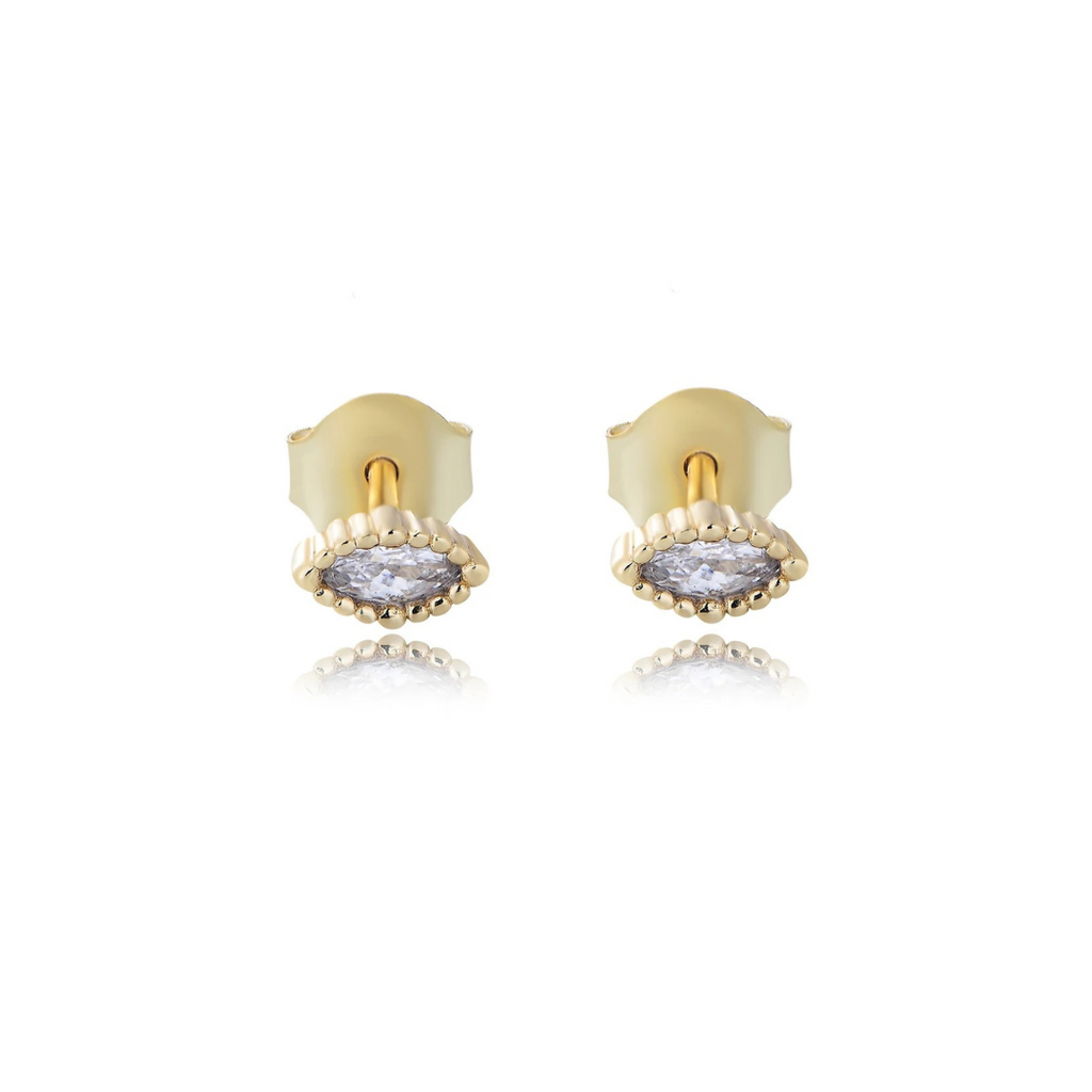 14K Gold Plated Sterling Silver Mini Clear Quartz Studs