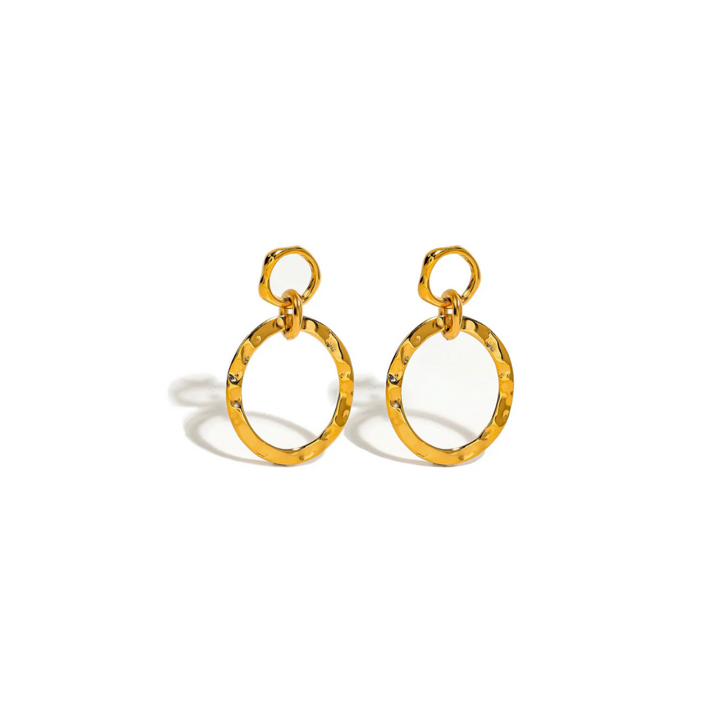 Chunky 18K Gold Plated Stainless Steel Hammered Drop Earrings