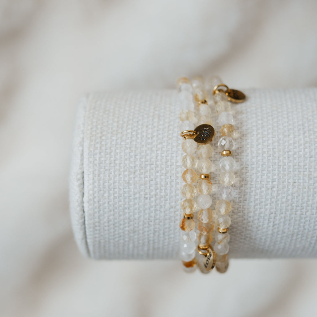 Citrine Gemstone Stacked Bracelets with Gold