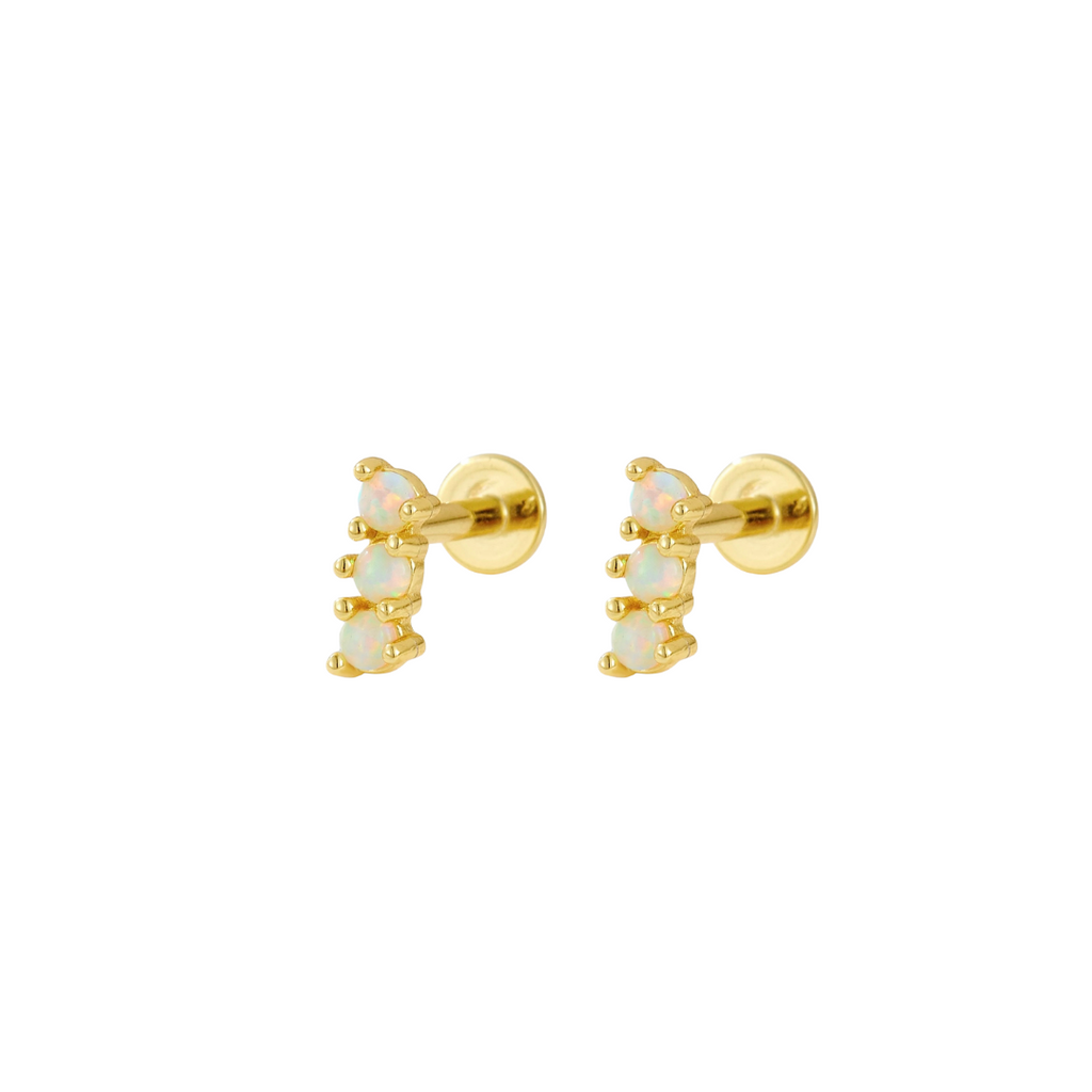 Sterling Silver 14K Gold Plated Opal Studs