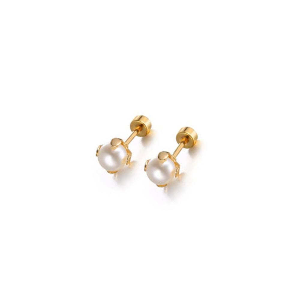 18K plated stainless steel pearl flat back studs